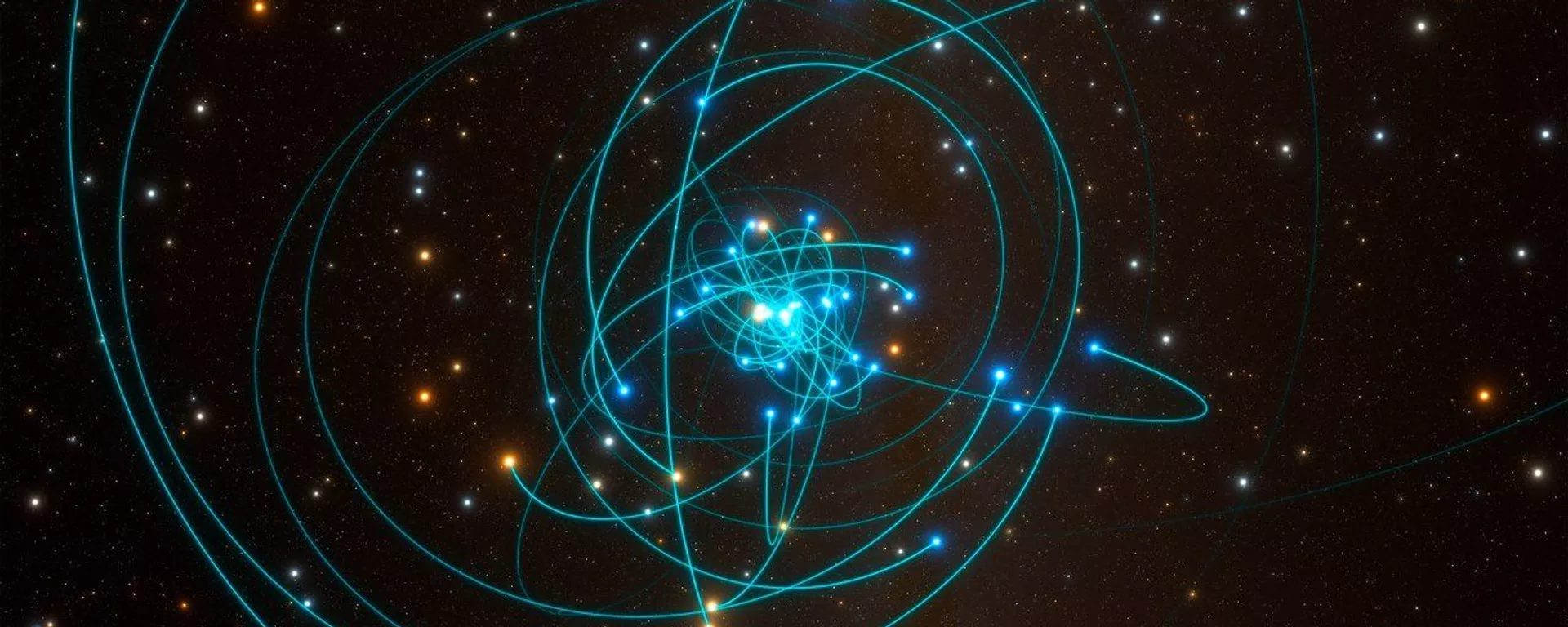 Órbitas de las estrellas alrededor del agujero negro del centro de la Vía Láctea Órbitas de las estrellas alrededor del agujero negro del centro de la Vía Láctea - Sputnik Mundo, 1920, 17.04.2020