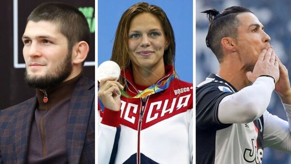 Luchador de la UFC Khabib Nurmagomedov, nadadora Yulia Efímova, futbolista Cristiano Ronaldo - Sputnik Mundo