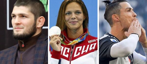 Luchador de la UFC Khabib Nurmagomedov, nadadora Yulia Efímova, futbolista Cristiano Ronaldo Luchador de la UFC Khabib Nurmagomedov, nadadora Yulia Efímova, futbolista Cristiano Ronaldo - Sputnik Mundo