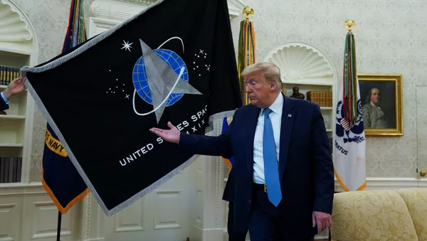 El presidente de Estados Unidos, Donald Trump, en la ceremonia de la inauguración de la bandera de las Fuerzas Espaciales de EEUU