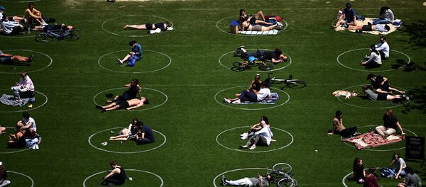 Círculos en el pasto para que las personas respeten el distanciamiento social en Nueva York - Sputnik Mundo