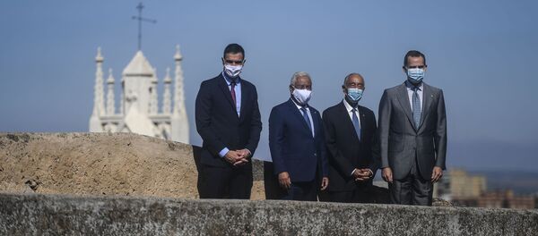 Pedro Sánchez, Antonio Costa, Marcelo Rebelo de Sousa y Felipe VI en la Alcazaba de Badajoz Pedro Sánchez, Antonio Costa, Marcelo Rebelo de Sousa y Felipe VI en la Alcazaba de Badajoz - Sputnik Mundo