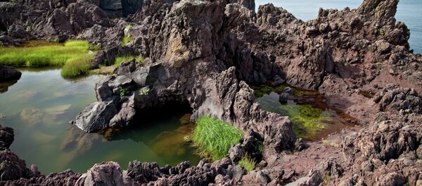 La lava solidificada cerca de uno de los volcanes de la isla Iturup - Sputnik Mundo