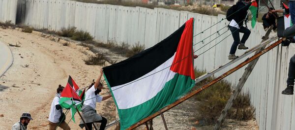 Activistas palestinos cruzan el muro que Israel levantó en Cisjordania - Sputnik Mundo